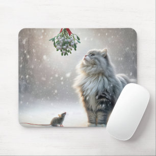 Cat and Mouse Under Mistletoe Mouse Pad