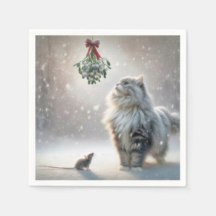 Cat and Mouse Under Mistletoe Napkin