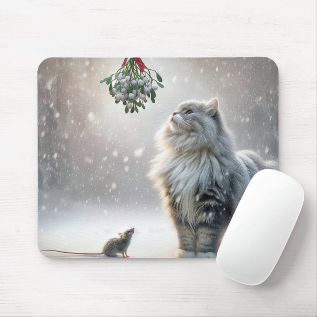 Cat and Mouse Under Mistletoe Pad (With Mouse)