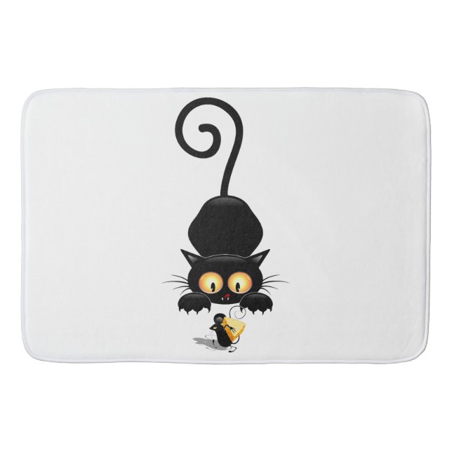 Cat and Mouse with Cheese Fun Cartoon Characters Bath Mat (Front)