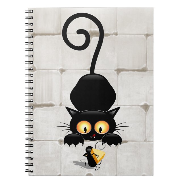 Cat and Mouse with Cheese Fun Cartoon Characters Notebook (Front)