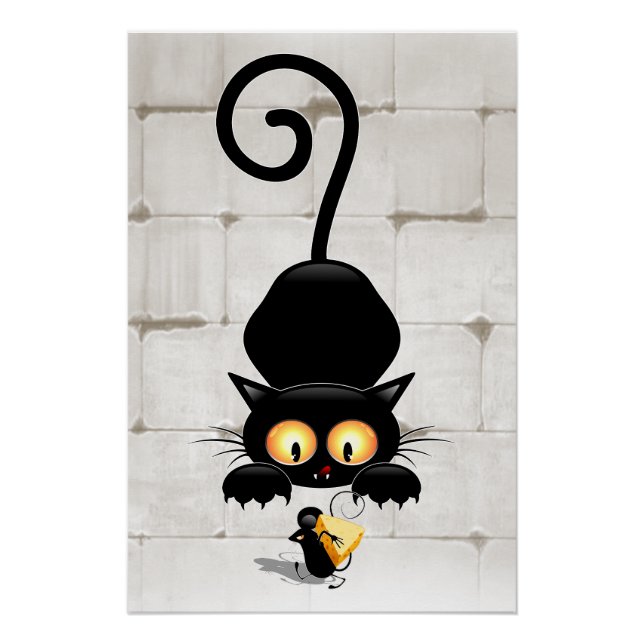 Cat and Mouse with Cheese Fun Cartoon Characters Poster (Front)