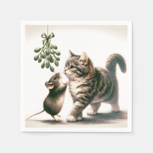 Cat and Mouse With Mistletoe Napkin