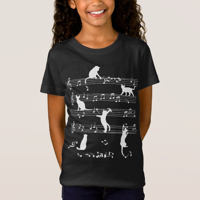 Cat And Music Gift, Cat Playing Note Music T-Shirt (Front)