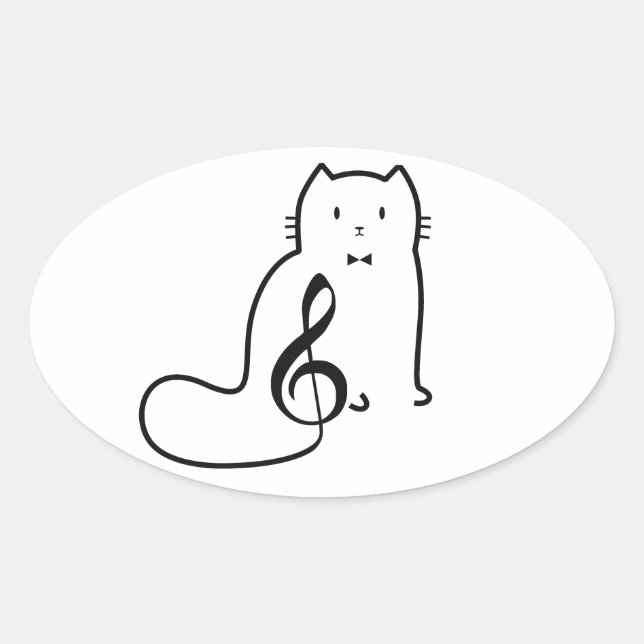 CAT AND MUSIC NOTE OVAL STICKER (Front)