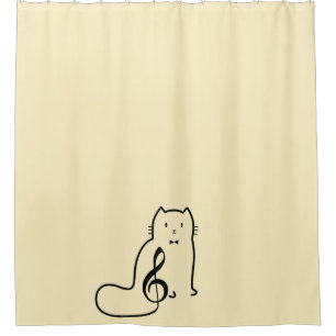 CAT AND MUSIC NOTE SHOWER CURTAIN