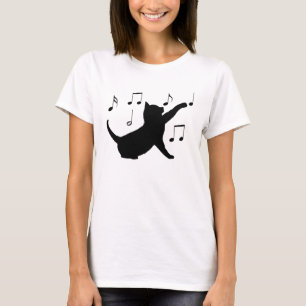 Cat and Musical Notes in Silhouette T-Shirt