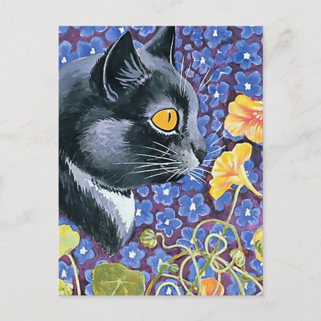 “Cat and Nasturtiums” by Louis Wain Postcard (Front)