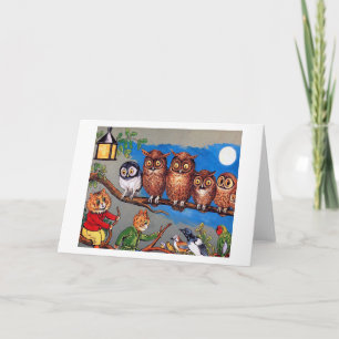 Cat and Owl, Louis Wain Card