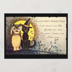 Cat and Owl Vintage Halloween Party Invitation
