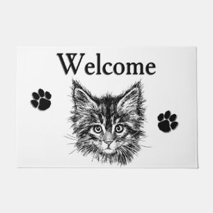 Cat and Paw Prints Welcome Doormat