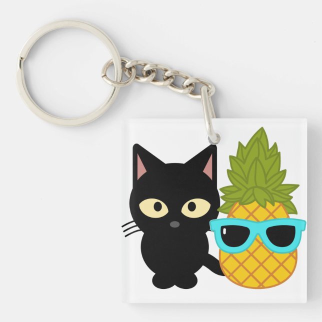 cat and pineapple are best friends key ring (Front)