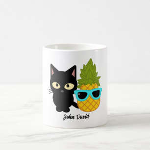cat and pineapple are best friends, personalise coffee mug