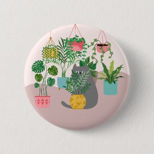 Cat and Plants 6 Cm Round Badge