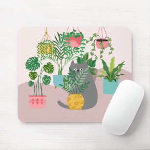 Cat and Plants Mouse Pad