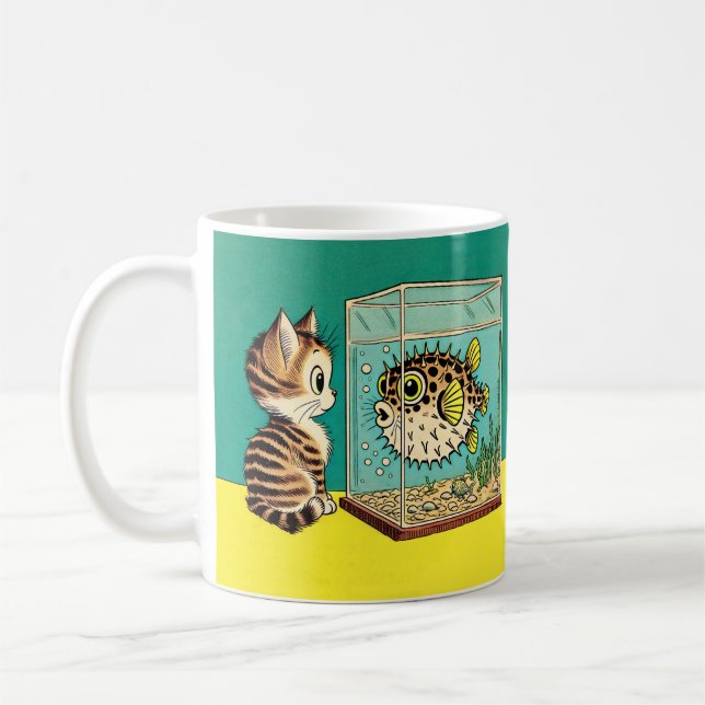 Cat and Puffer fish mug (Left)