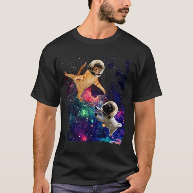 Cat And Pug Astronauts T-Shirt (Front)