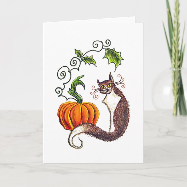 Cat and Pumpkin greeting card (Front)