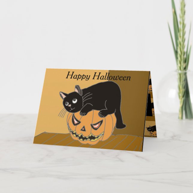 Cat and Pumpkin Halloween Card (Front)