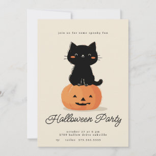 Cat and Pumpkin Halloween Party  Holiday Card
