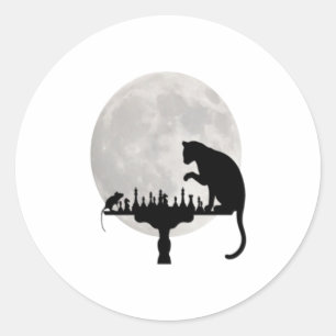 Cat and Rat Playing Chess Classic Round Sticker