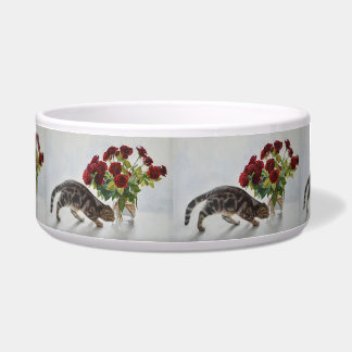 Cat and Red Roses – Realistic Oil Painting Print