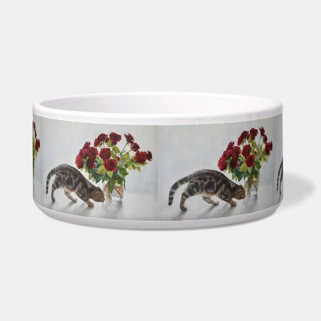 Cat and Red Roses – Realistic Oil Painting Print (Front)