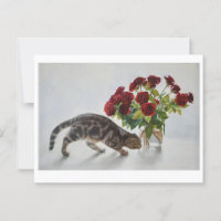 Cat and Red Roses – Realistic Oil Painting Print