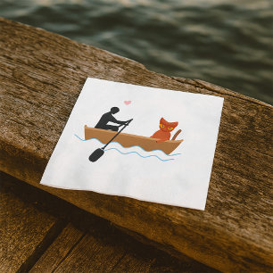 Cat and Rower in Boat Funny Whimsical Pet Lover Napkin