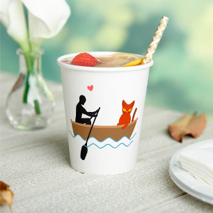 Cat and Rower in Boat Funny Whimsical Pet Lover Paper Cups