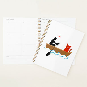 Cat and Rower in Boat Funny Whimsical Pet Lover  Planner