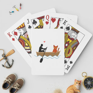 Cat and Rower in Boat Funny Whimsical Pet Lover  Playing Cards