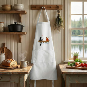 Cat and Rower in Boat Funny Whimsical Pet Lover  Standard Apron