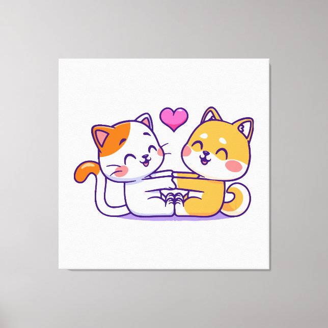 Cat And Shiba Inu Canvas Print (Front)