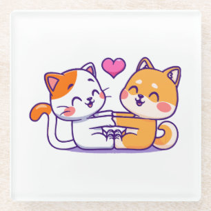 Cat And Shiba Inu Glass Coaster