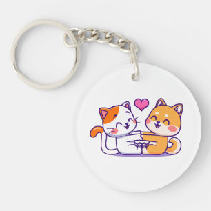 Cat And Shiba Inu Key Ring