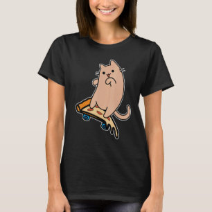 Cat and Skateboard Skateboarding Pepperoni Pizza B T-Shirt