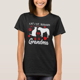 Cat and St Bernard Grandma Cute Grandmother Saint T-Shirt