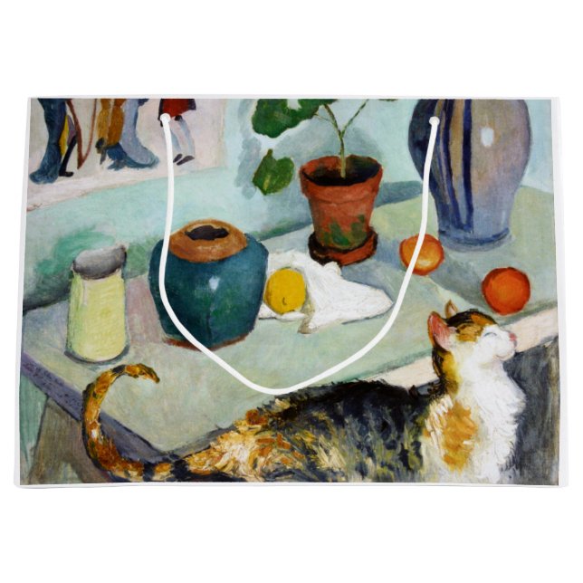 Cat and Still Life, August Macke Large Gift Bag (Front)