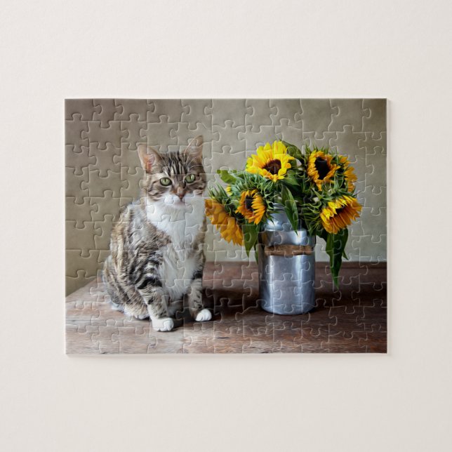Cat and Sunflowers Jigsaw Puzzle (Horizontal)