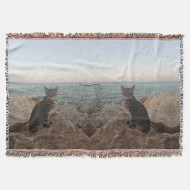 Cat and Sunset Throw Blanket (Front)