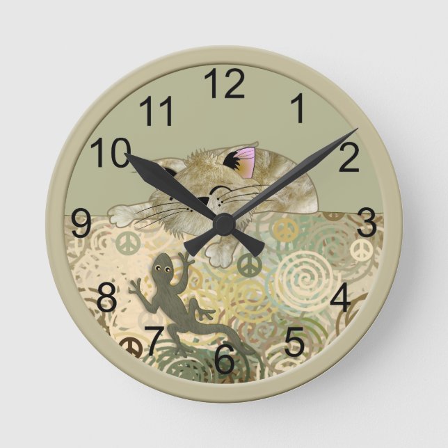 ☮ Cat and the Lizard  Wall Clock (Front)