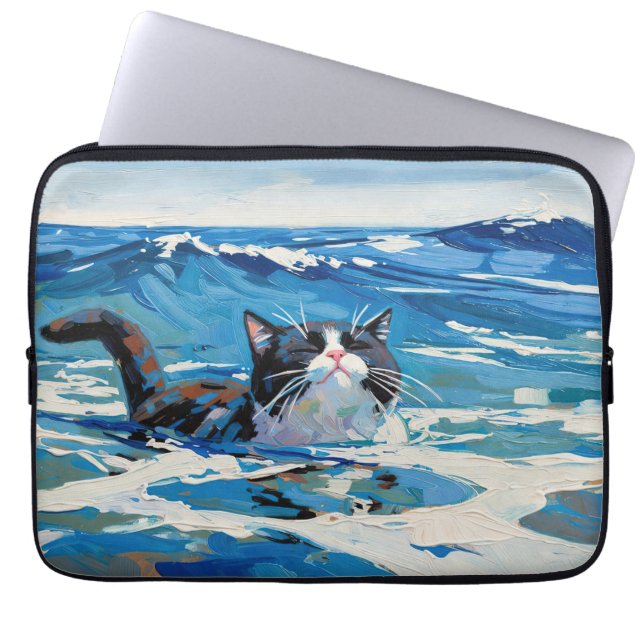Cat And The Ocean (#3) Laptop Sleeve (Front)