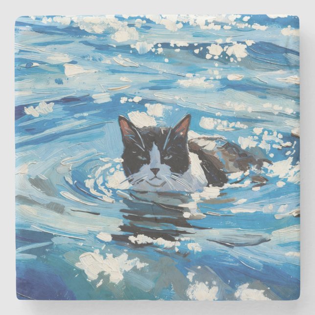 Cat And The Ocean (#4) Stone Coaster (Front)