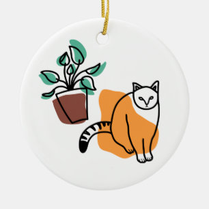 Cat and the plant ceramic tree decoration