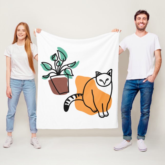 Cat and the plant fleece blanket (In Situ)