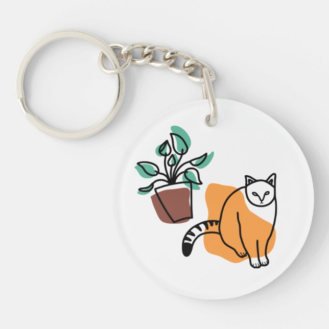 Cat and the plant key ring (Front)