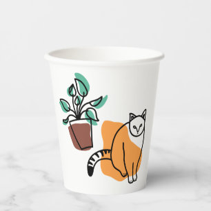 Cat and the plant paper cups