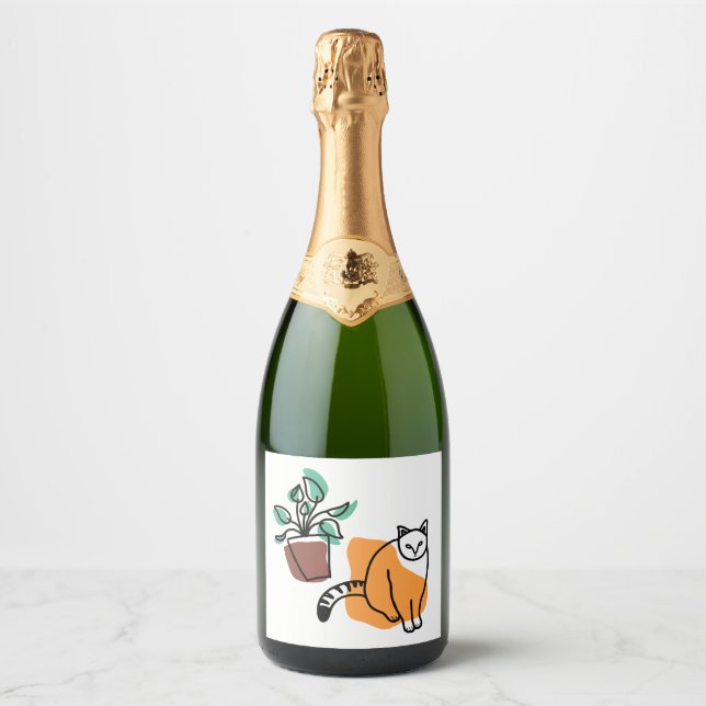 Cat and the plant sparkling wine label (Front)
