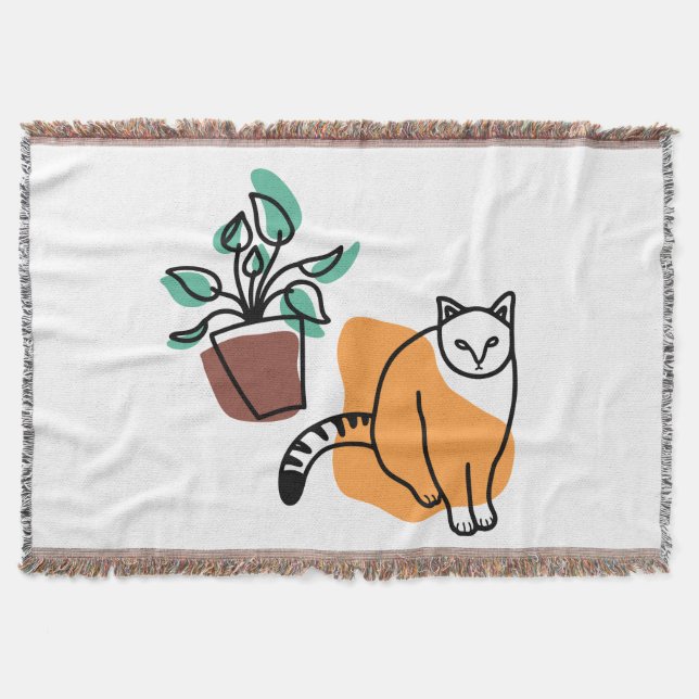 Cat and the plant throw blanket (Front)